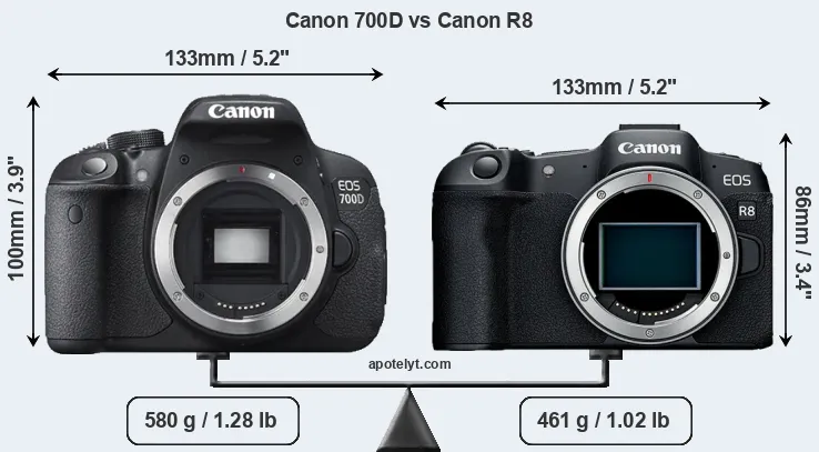 Size Canon 700D vs Canon R8