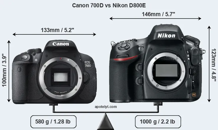 Size Canon 700D vs Nikon D800E
