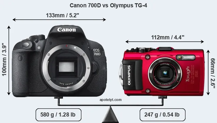 Size Canon 700D vs Olympus TG-4