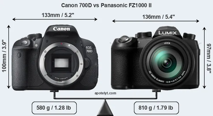 Size Canon 700D vs Panasonic FZ1000 II