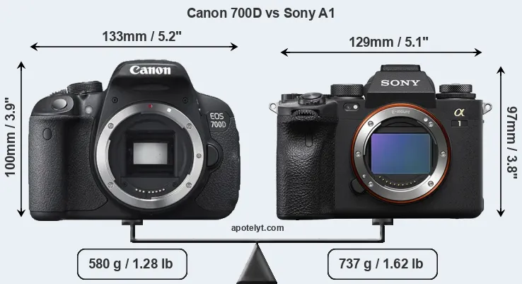 Size Canon 700D vs Sony A1