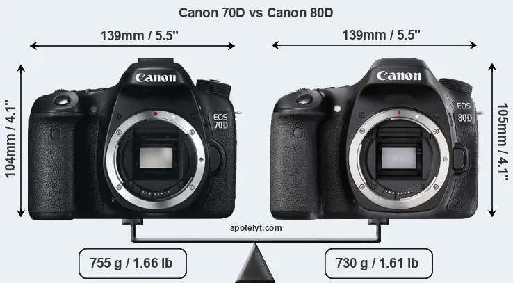 Size Canon 70D vs Canon 80D