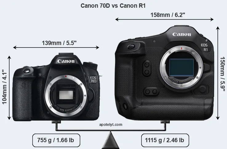 Size Canon 70D vs Canon R1