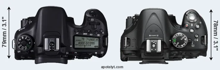Compare 70D versus D5200 top