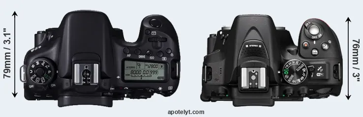 Compare 70D versus D5300 top