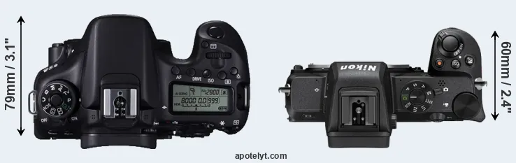 Compare 70D versus Z50 top