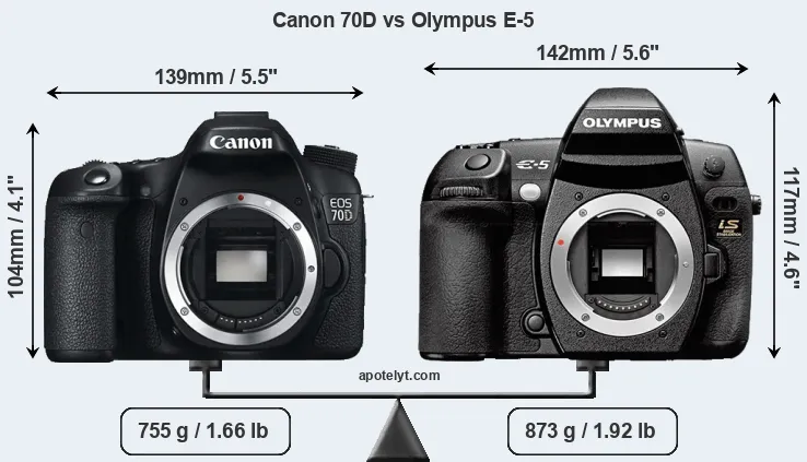 Size Canon 70D vs Olympus E-5