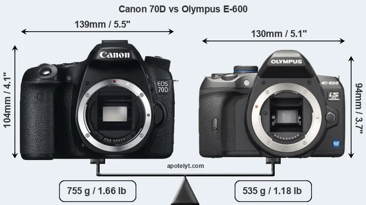 Size Canon 70D vs Olympus E-600