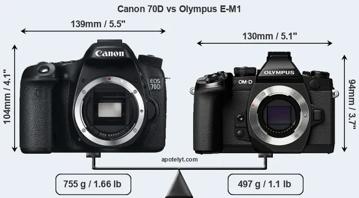 Size Canon 70D vs Olympus E-M1