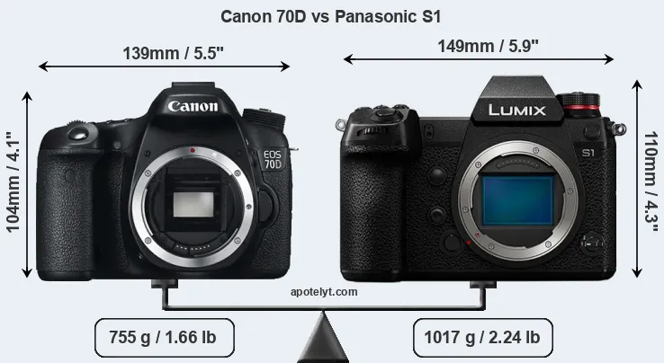 Size Canon 70D vs Panasonic S1