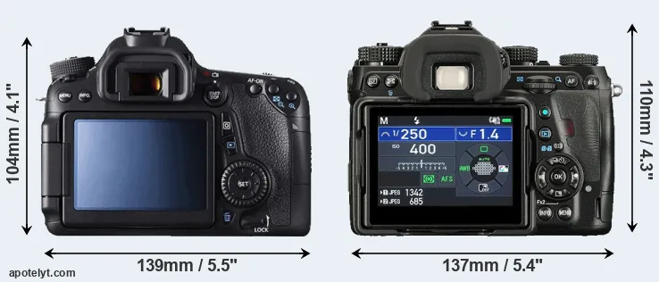 Comparison 70D or K-1 II rear
