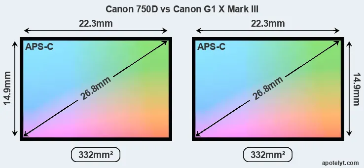 Canon 750D and Canon G1 X Mark III sensor measures