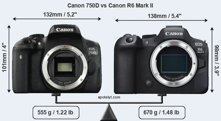 Size Canon 750D vs Canon R6 Mark II