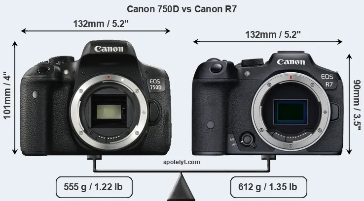 Size Canon 750D vs Canon R7