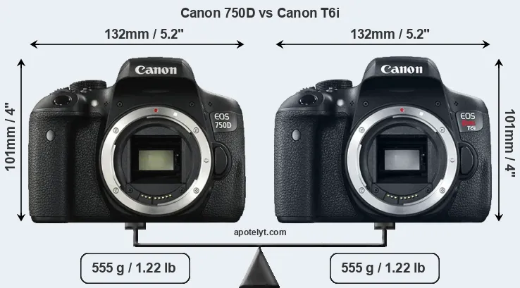 Size Canon 750D vs Canon T6i