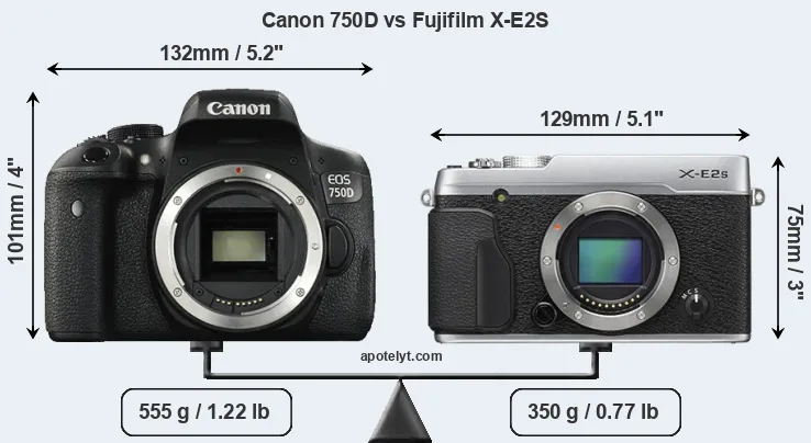 Size Canon 750D vs Fujifilm X-E2S