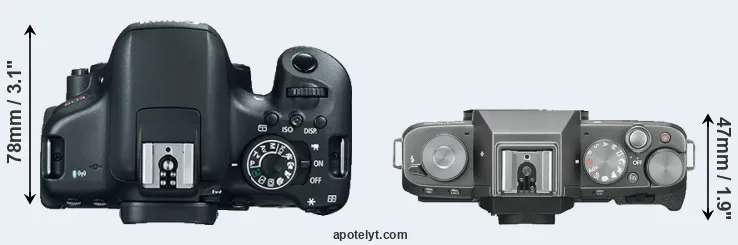 Compare 750D versus X-T100 top