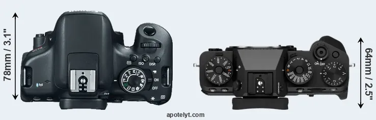 Compare 750D versus X-T5 top