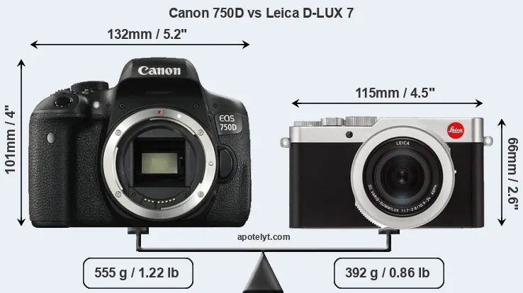 Size Canon 750D vs Leica D-LUX 7