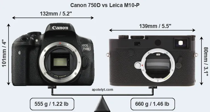 Size Canon 750D vs Leica M10-P