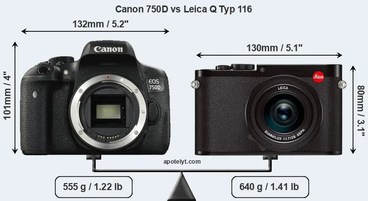 Size Canon 750D vs Leica Q Typ 116