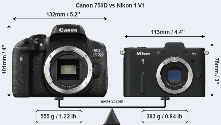 Size Canon 750D vs Nikon 1 V1