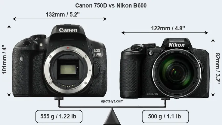 Size Canon 750D vs Nikon B600