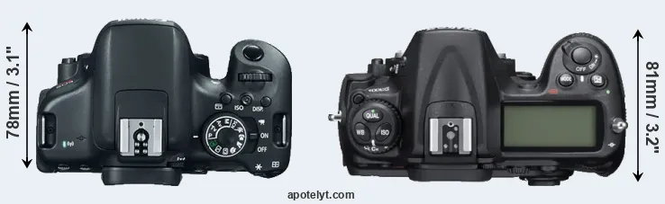 Compare 750D versus D300S top