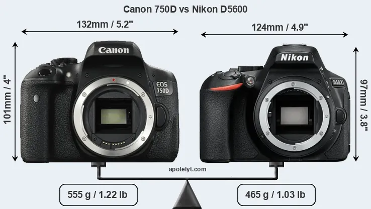 Size Canon 750D vs Nikon D5600