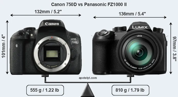 Size Canon 750D vs Panasonic FZ1000 II