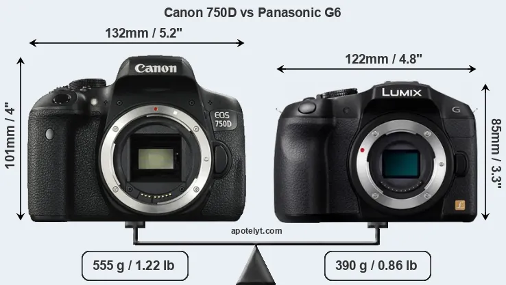 Size Canon 750D vs Panasonic G6