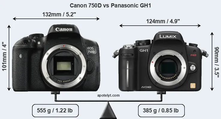 Size Canon 750D vs Panasonic GH1