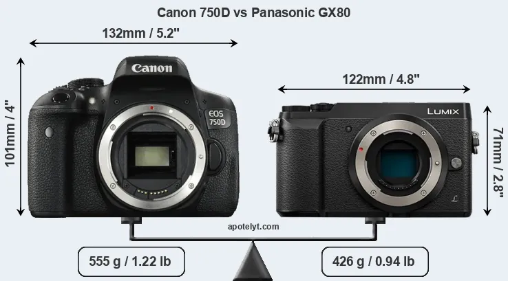 Size Canon 750D vs Panasonic GX80