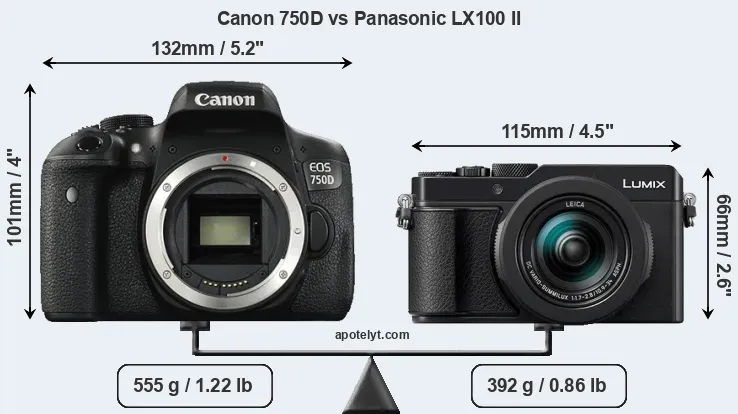Size Canon 750D vs Panasonic LX100 II