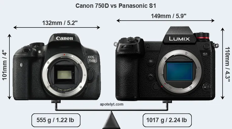 Size Canon 750D vs Panasonic S1
