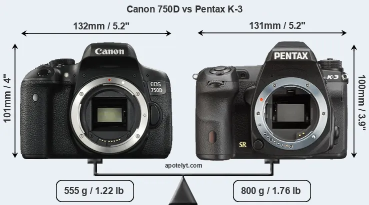 Size Canon 750D vs Pentax K-3