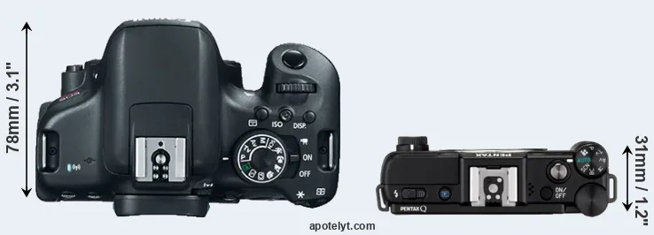 Compare 750D versus Pentax Q top