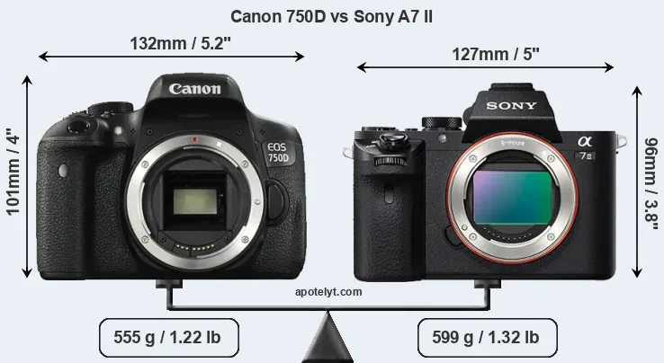 Size Canon 750D vs Sony A7 II