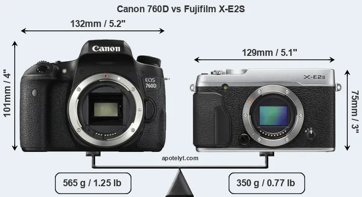 Size Canon 760D vs Fujifilm X-E2S