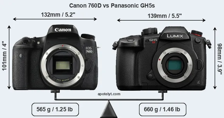 Size Canon 760D vs Panasonic GH5s