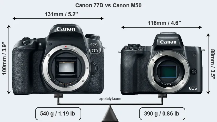 Size Canon 77D vs Canon M50