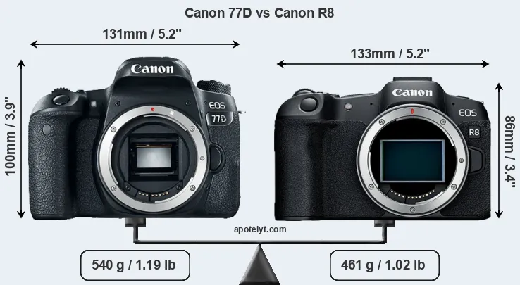 Size Canon 77D vs Canon R8