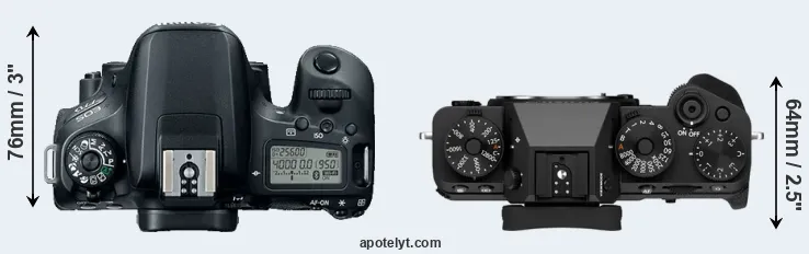 Compare 77D versus X-T5 top