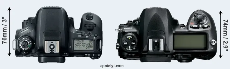 Compare 77D versus D200 top