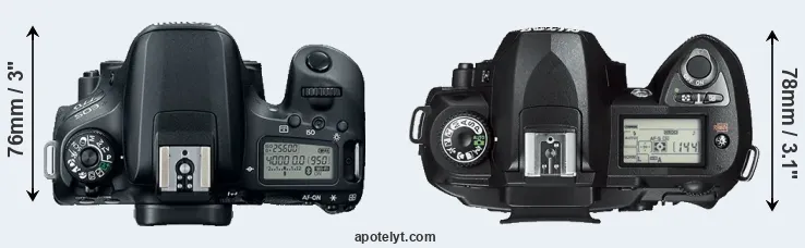 Compare 77D versus D70s top