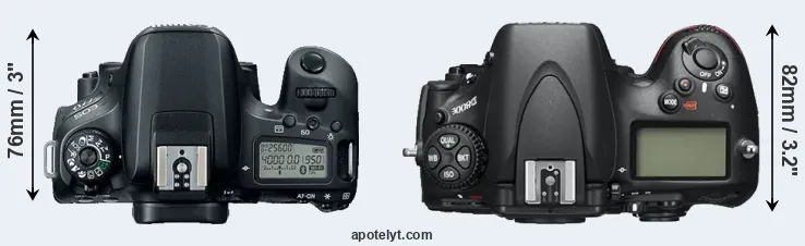 Compare 77D versus D800E top