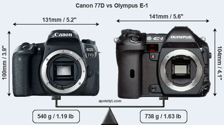 Size Canon 77D vs Olympus E-1