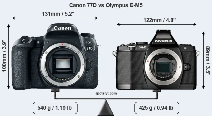 Size Canon 77D vs Olympus E-M5