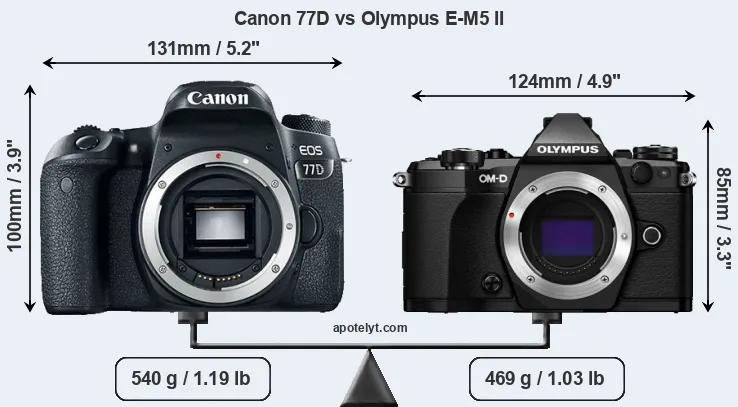 Size Canon 77D vs Olympus E-M5 II