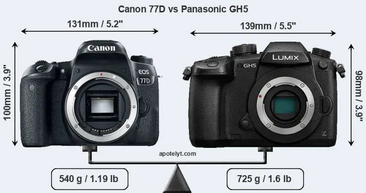 Size Canon 77D vs Panasonic GH5